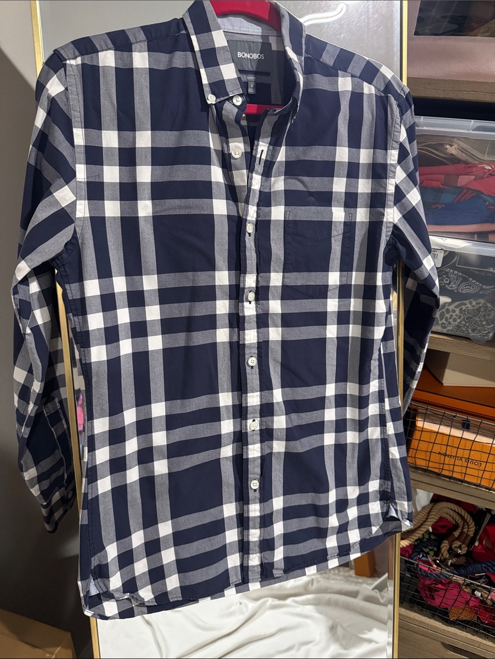Bonobos Navy and White Plaid Button-Down Shirt